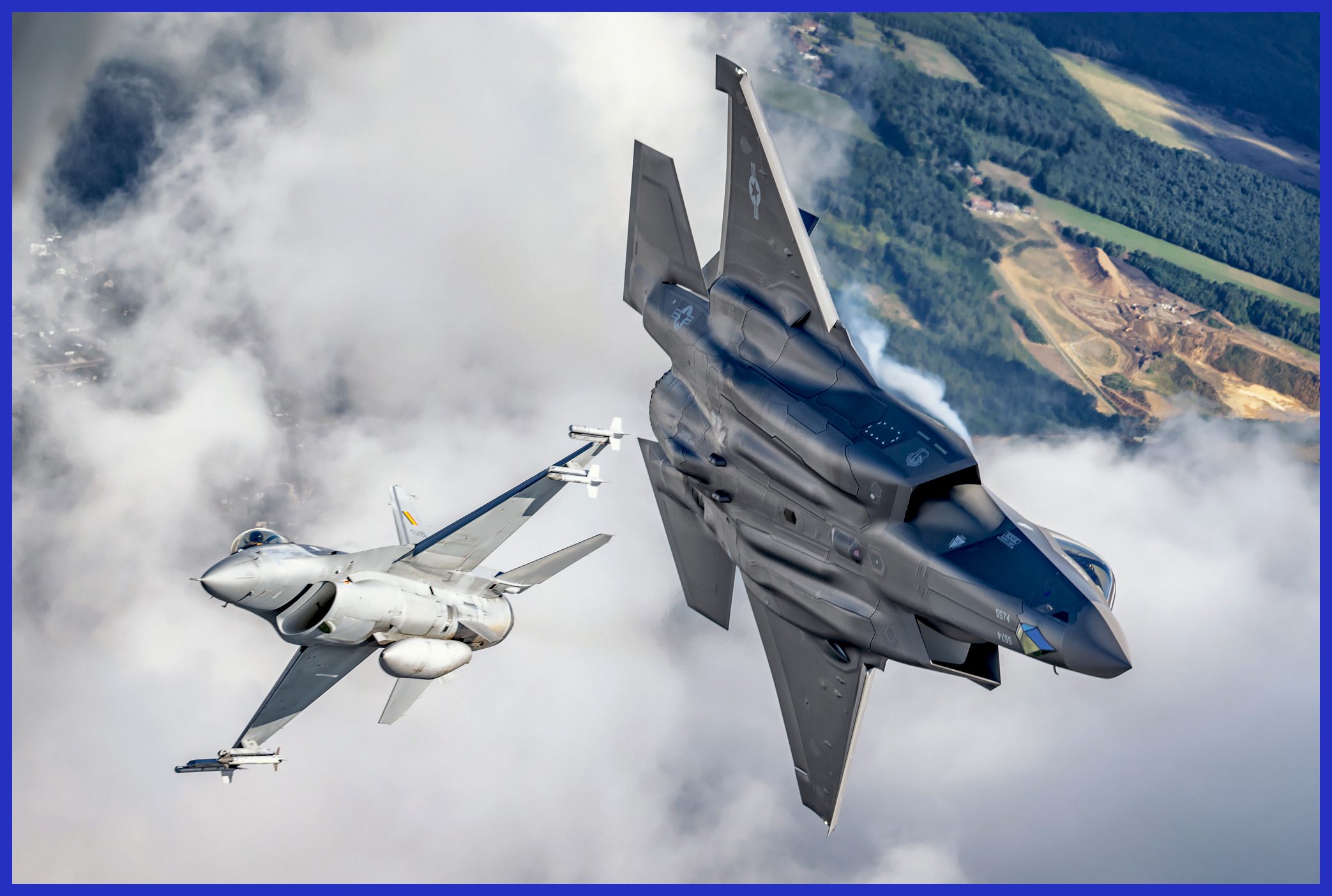 Photo Credit: Hesja Air-Art Photography / F-16 equipped with four Sidewinders and F-35A during close combat aircraft training