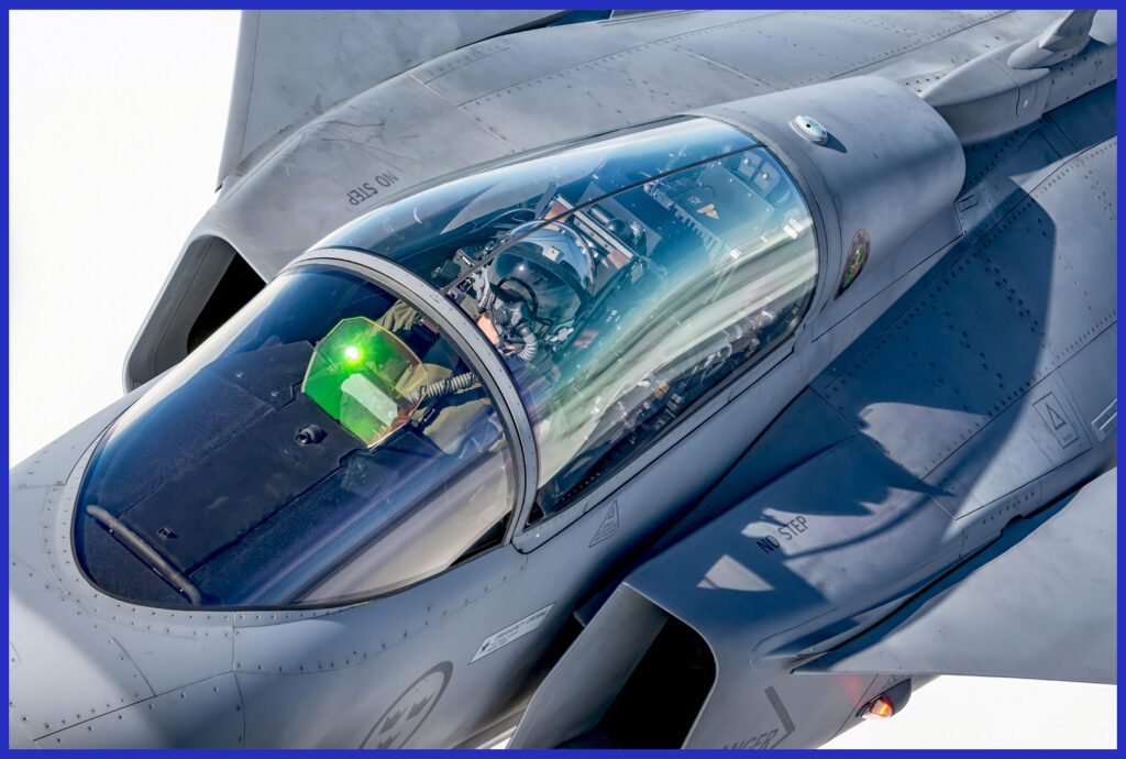 A close-up view of the Gripen's cockpit configuration