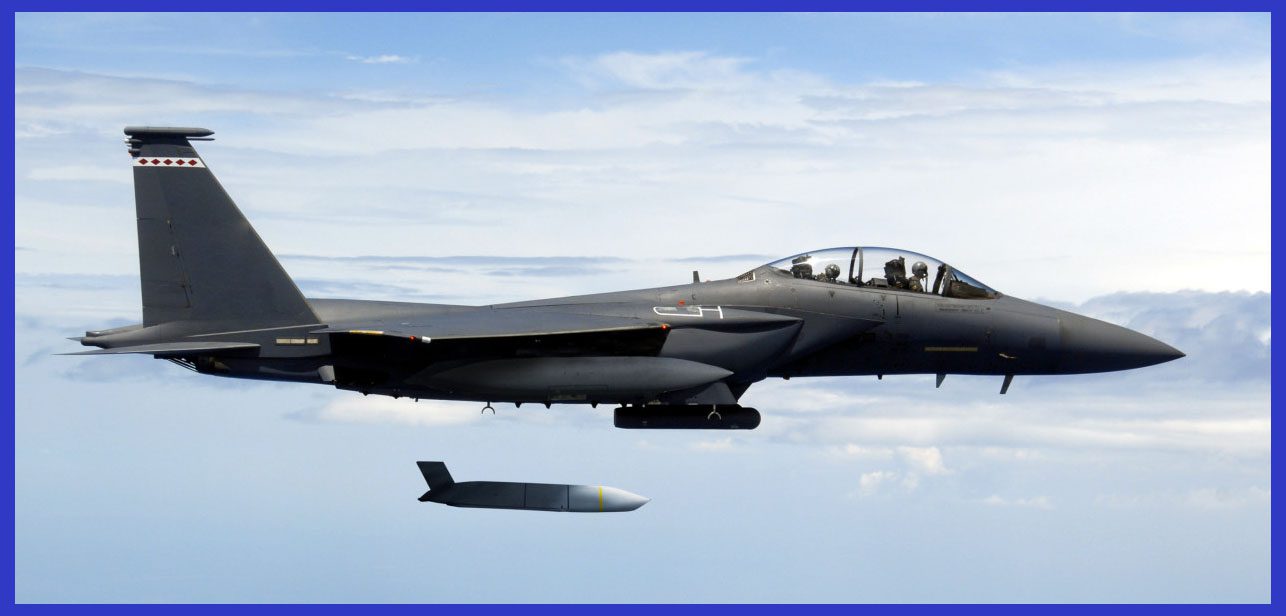 Photo Credit: USAF / The F-15E has just released a JASSM missile for a high-altitude standoff distance
