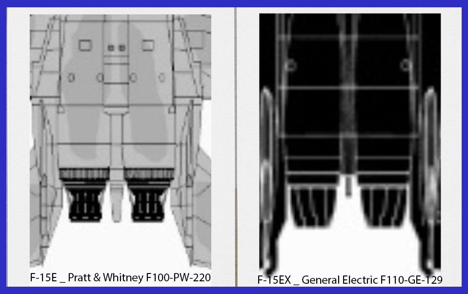 The difference between PW and GE exhaust nozzles.