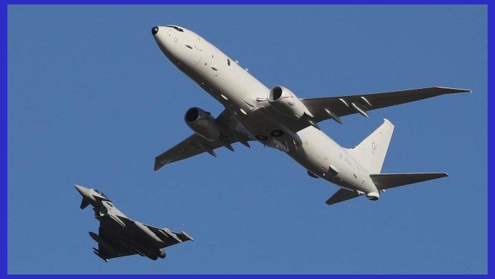 Photo Credit: BBC, The RAF Poseidon is escorted by a Typhoon