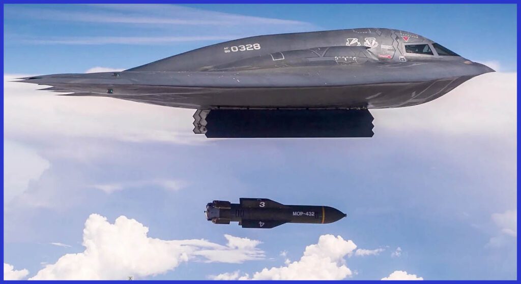 Photo Credit: USAF / A B-2 dropping a MOP. USAF copy