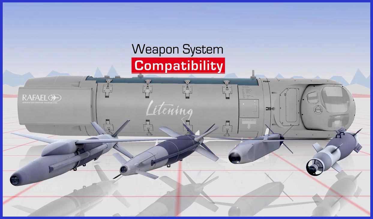 Rafael Litening Pod video image screenshot displaying weapon compatibility with the pod