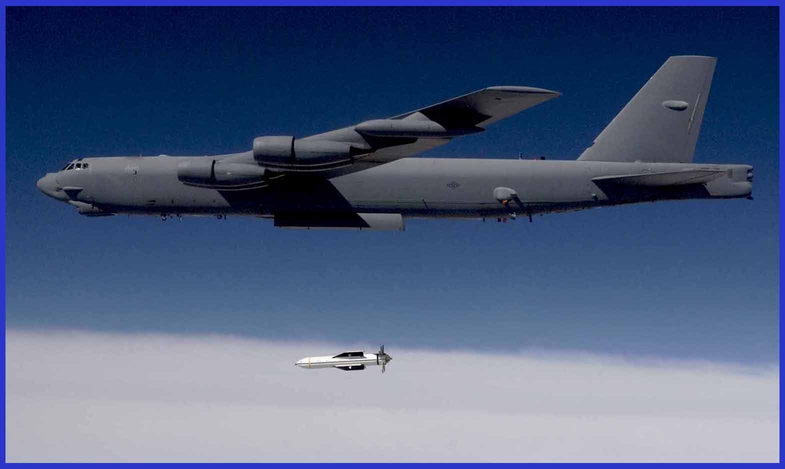 Photo Credit: USAF / 2009: A B-52 performs a weapons test and discharges a MOP