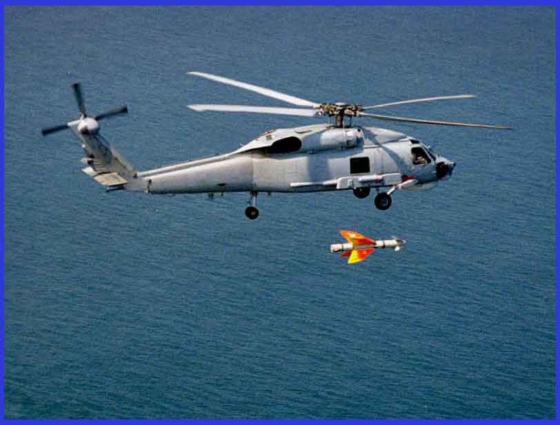 A U.S. Navy SH-60B Seahawk helicopter fired an AGM-119 missile during a test