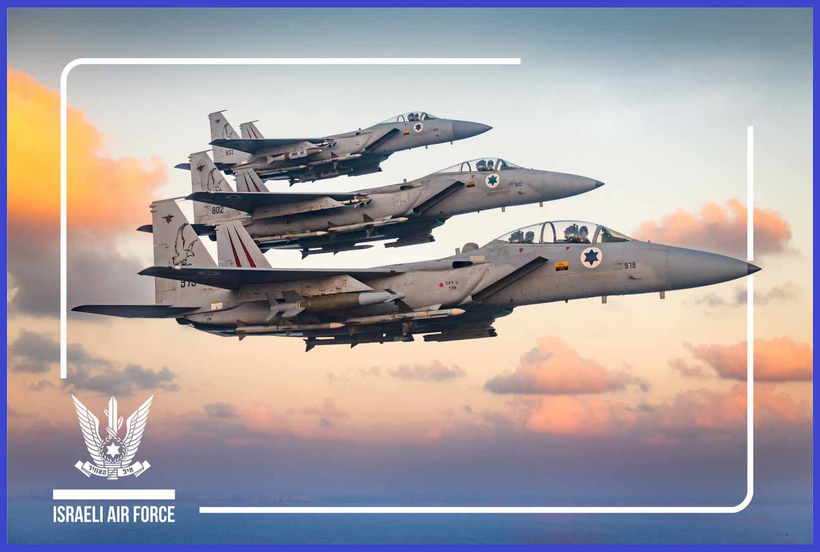 Israeli Air Force F-15s armed with JDAM, Spice 2000, Python-5, and AMRAAM missiles