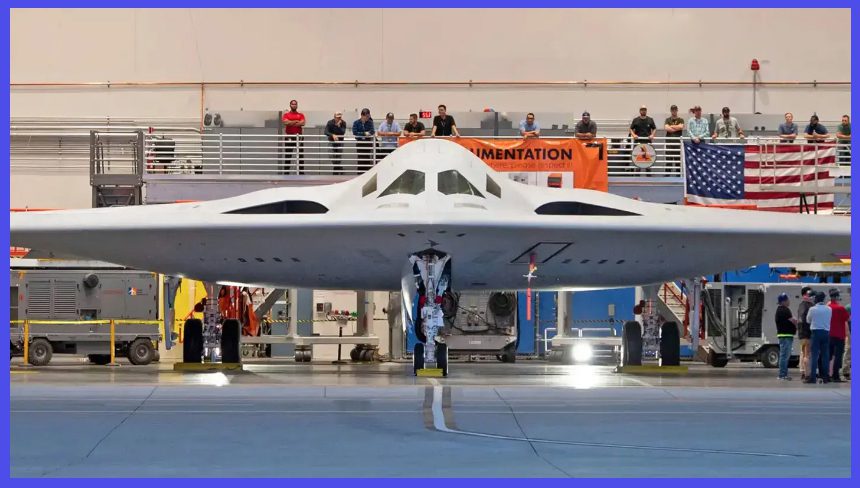 Photo Credit: Northrop Grumman / The first pre-production B-21 in a hangar at Plant 42 copy